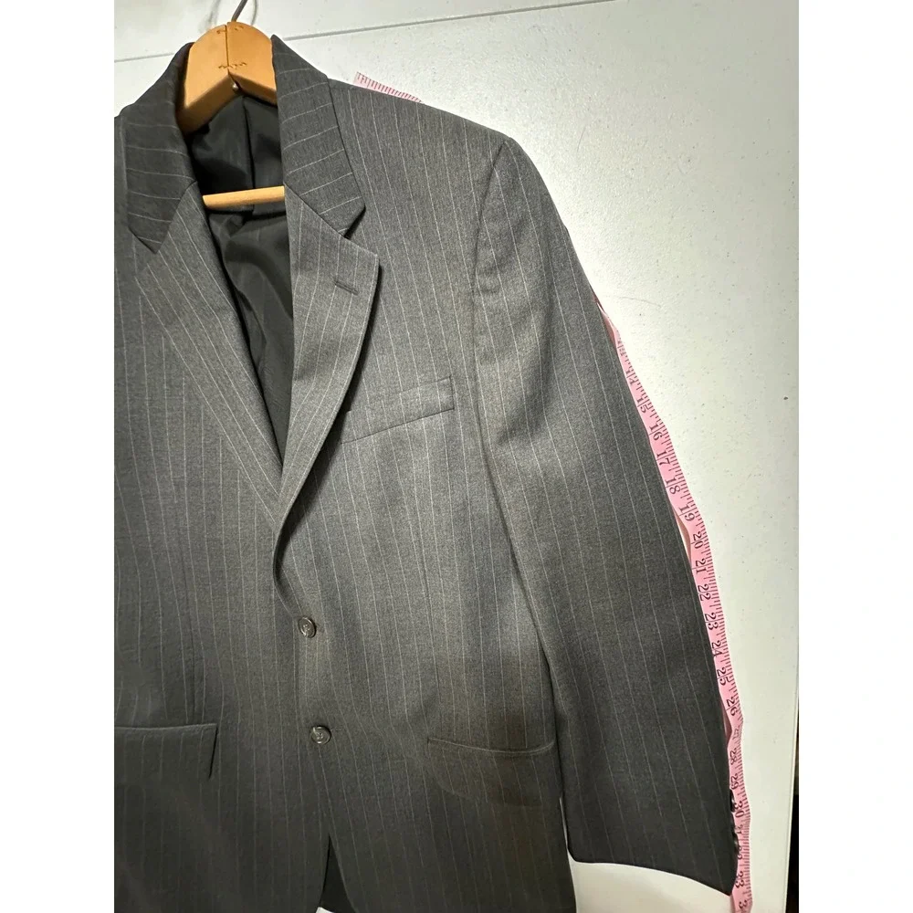 Lauren‎ Ralph Lauren Blazer Grey Pinstripe 100% Wool 3-Button Sport Coat VTG 40L